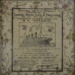 Titanic interest, a printed napkin, 'Souvenir in affectionate remembrance of The Captain, Mates,