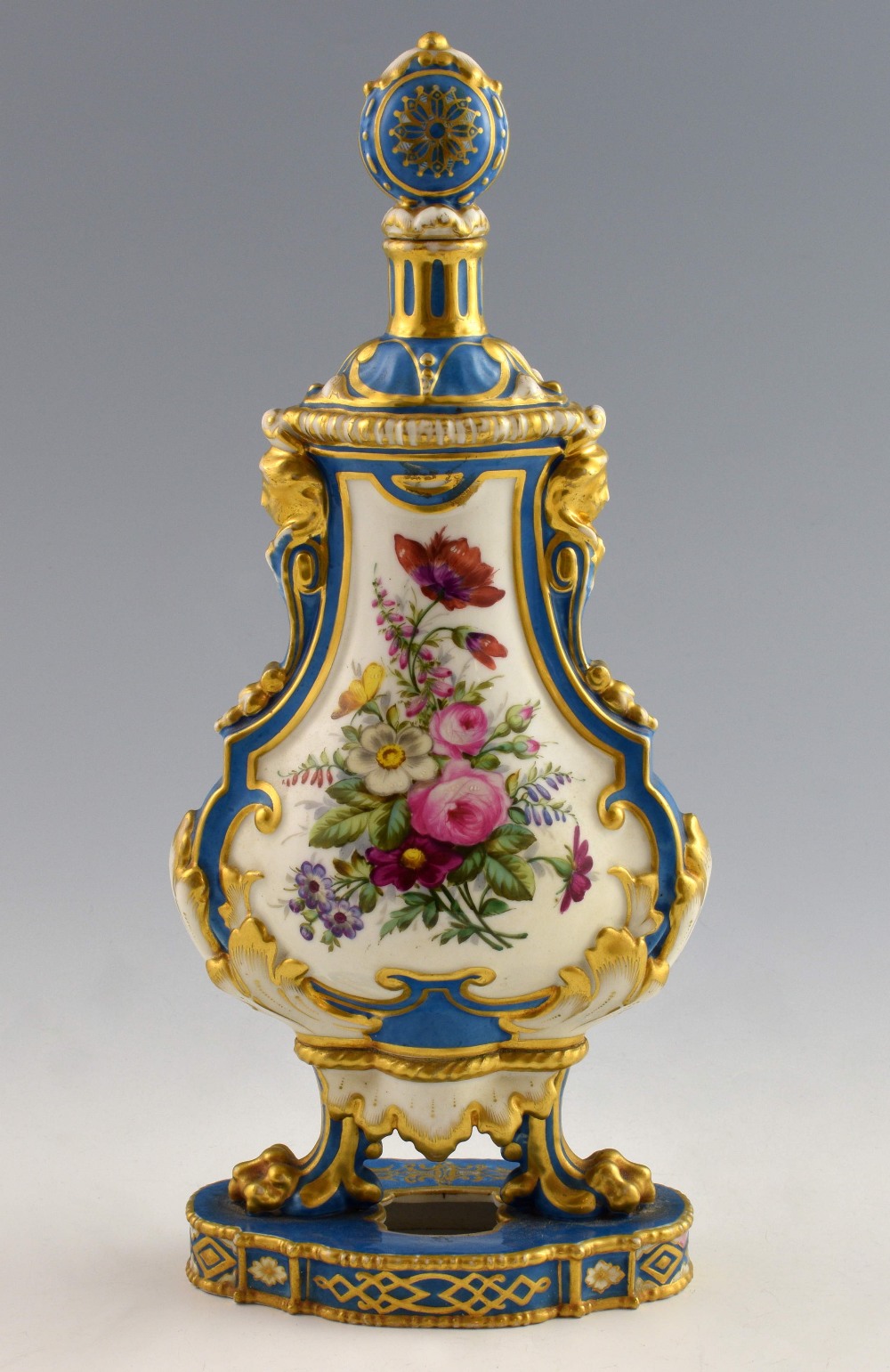 Sevres style vase and cover, blue ground painted with figures and highlighted in gilt.. - Image 4 of 4