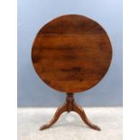 18th century elm tilt top table column support to tripod base 67cm diameter 76 cm's high .