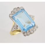Blue topaz and diamond cocktail ring, rectangular step cut blue topaz, estimated weight 8.40 carats,