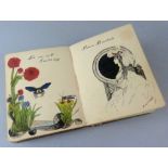 Album with illustrations by Ernest Mills, autographs The Yorkshire Cricketers 1910 including J B