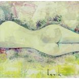Havik, nude study from behind, signed, oil on paper, 19cm x 19.5cm, .
