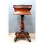 19th century rosewood teapoy, the column sport with shaped base on scroll feet, 83cm x 39cm