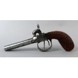 19th century double barrel percussion pistol with twist off barrels.