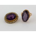 Victorian amethyst and pearl brooch, central oval cut amethyst, estimated weight 16.67 carats, set