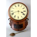 19th Century mahogany single fusee wall clock, 55 cm