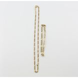 Gold Figaro link necklace, measuring approximately 41cm in length with bolt ring clasp and