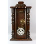 Early 20th Century walnut cased Vienna Regulator with enamel dial with twin train movement 104 cm