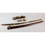 Japanese Katana the tang with signature, 84cm blade, white rayskin handle with gilt bronze
