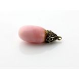19th C conch pearl pendant, pink conch pearl, estimated weight 2.84 carats, with rose cut diamond