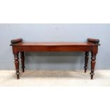 19th century mahogany stool on turned tapering legs, 110cm x 53cm