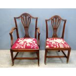 Set of eight 19th century mahogany dining chairs with carved and pierced splat backs and drop in