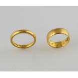 Two gold wedding bands, Edwardian ring, hallmarked London 1907, measuring approximately 5.5mm
