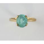 Paraiba tourmaline ring, estimated weight 2.99 carats, set in 9 ct yellow gold, ring size O.