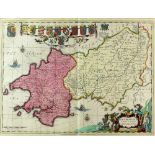 Map Penbrochia Caermadinium by Schenk and Vale, with coats of arms, 39 x 50 cms framedProvenance;