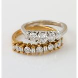 Two diamond set rings, graduated five stone ring, estimated total diamond weight 0.99 carats,