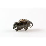 Edward VII silver rat novelty pin cushion with faceted red glass eyes, 5.2cm l, by Arthur Johnson