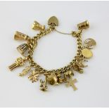 Vintage curb link charm bracelet, with heart clasp, hallmarked London 1978, measuring