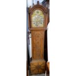 18th century eight day long case clock by W Gregg James, brass dial with subsidiary second, minute
