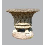 Composite stone garden planter raised on four lions paw feet, to round base diameter 80cm, 62cm high