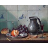 § Raymond Campbell (British, 1956), still life depicting a half peeled orange, grapes, pewter mug