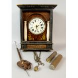19th Century French painted and stained wood wall clock with porcelain mount, 28 x 24 cm