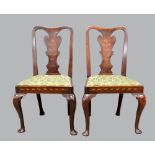 Pair of 19th century Dutch marquetry inlaid Queen Anne style dining chairs on cabriole legs