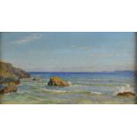 Arthur Hughes (British, 1832-1915), Cornish seascape, oil on canvas signed, 21cm x 40cm.See Arthur