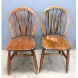 Set of four 19th century stick back chairs and two similar chairs