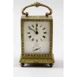 19th Century French brass carriage clock by Colette of Paris, with alarm dial, 16cm