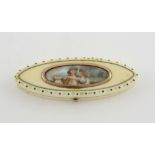 Early 19th century ivory and rose gold navette shaped toothpick box, with mirror and velvet