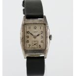 A J W Benson Tank watch the signed dial with Arabic numerals, minute track, and subsidary seconds