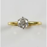 Diamond solitaire ring, set with round brilliant cut diamond, estimated weight 0.65 Carat, estimated