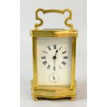 Brass and glass carriage clock with lever escapement and alarm striking on a bell 17 cm