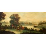 Early 19th Century English school landscape with figures and cattle , unsigned, oil on canvas, Hay &