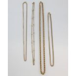 Four gold chains, vintage twisted rope chain, with bolt ring clasp measuring approximately 56cm in