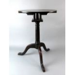 19th century mahogany wine table with birdcage and column support, on tripod base, diameter 50cm