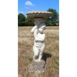 Composite stone bird bath base in the form of a cherub, 88cm high