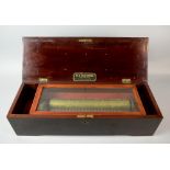 19th Century rosewood and marquetry inlaid music box by M.E. Slapoffski of Oxford 61 x 22 cm