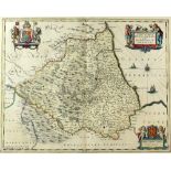 P Schenk and G Vale, map of the bishoprike of Durham, Episcopatus Dunelmensis, with royal coat of