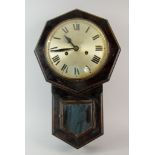 Early 20th Century stained wood wall clock with silvered dial and two train movement 43 cm