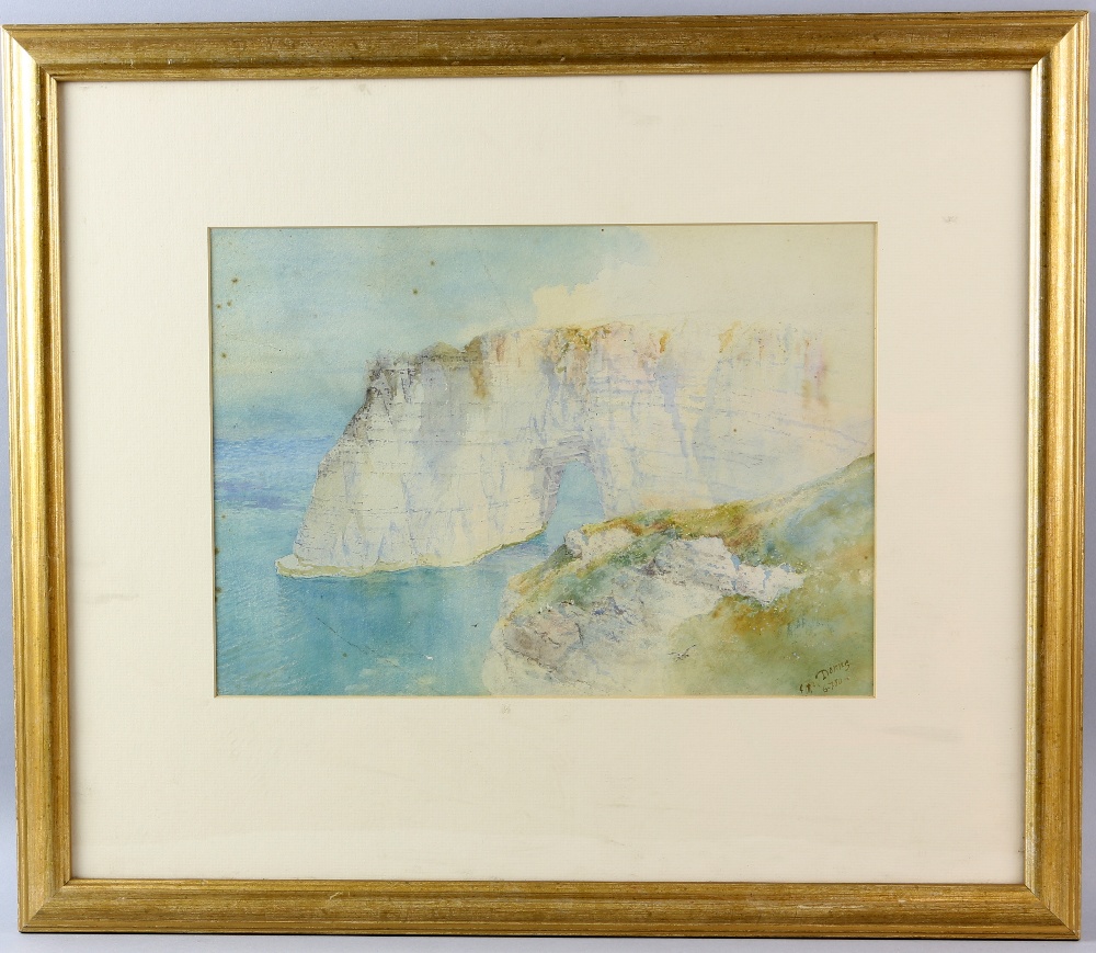 Donne, coastal landscape with cliffs overlooking the ocean, signed and dated 6.7.80, watercolour, - Image 3 of 7