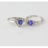 Two tanzanite rings, trillion cut tanzanite and diamond cluster ring, estimated tanzanite weight 0.