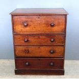 19th century mahogany secretaire chest with fitted drawer above three drawers on bracket feet