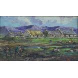 Irish School - ‘County Down’, landscape with cottages and man digging. Inscribed with title and