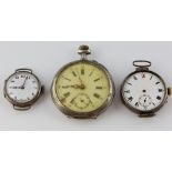 Engraved case pocket watch, enamel dial Roman numerals, minute track and subsidiary dial, mechanical