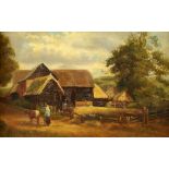 J. M. Ducker, Mountainous landscape, oil on canvas, signed, 50cm x 76cm, another, farmyard scene,