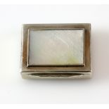 19th century Dutch silver snuff box, the cover inset with oriental mother of pearl plaque, 4 cm wide