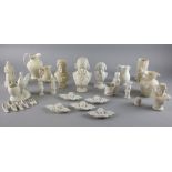 A group of parian jugs, busts and novelties to include cherub plaques, spill holders etc..