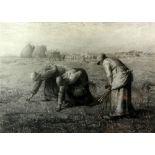 Benjamin Damman etching after Jean-Francois Millet, The Gleaners, B Damman signature to the